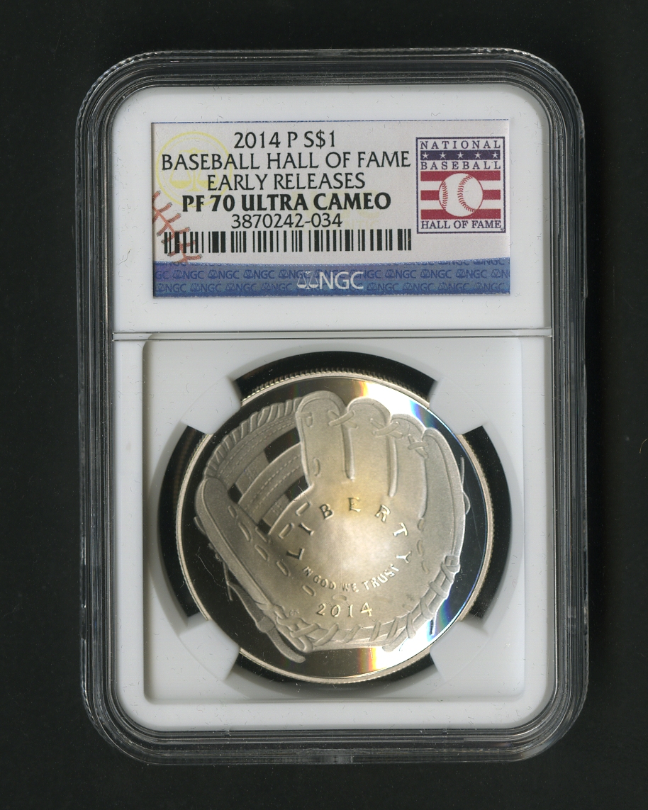 2014 BASEBALL HALL OF FAME NGC PF70 SILVER DOLLAR FIRST RELEASES HOF CERTIFICATE